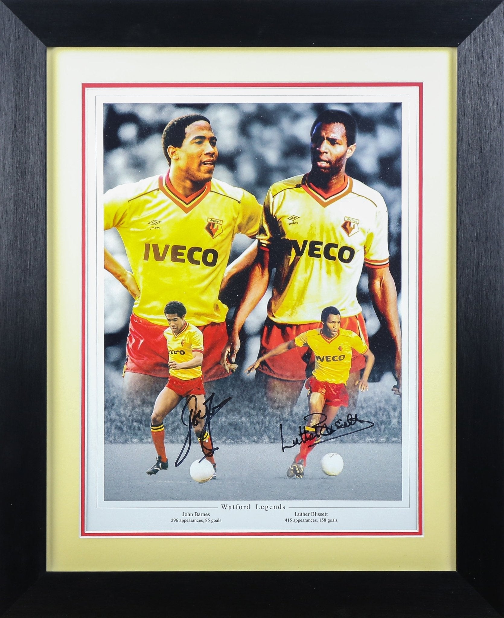 Luther Blissett and John Barnes Signed Watford 12x16 Photograph Framed Display - Memorabilia Framers Shop